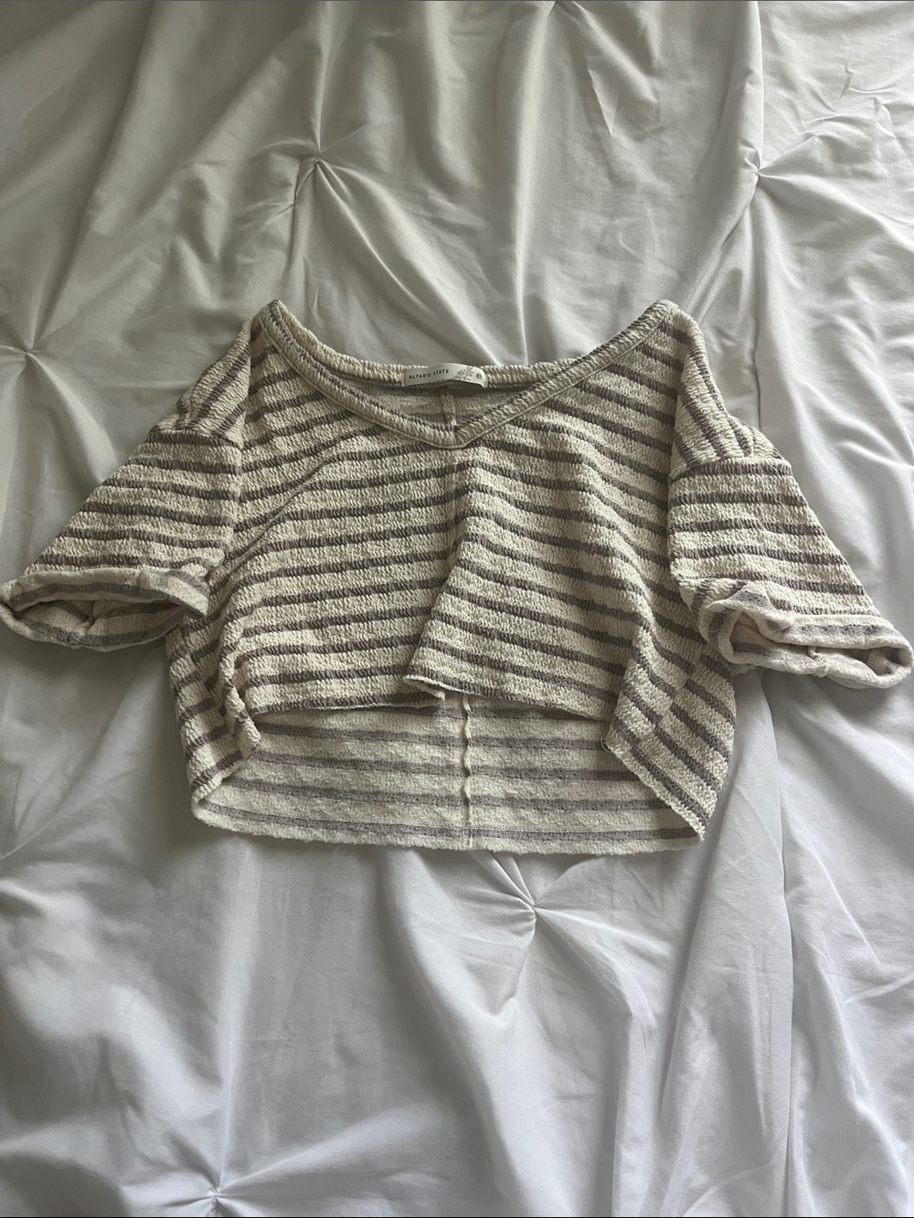 Altar'd State Cream and Taupe Striped Knit Cropped Top *size XS